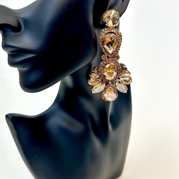 Gold Rhinestone Earrings - Picture 3 of 4